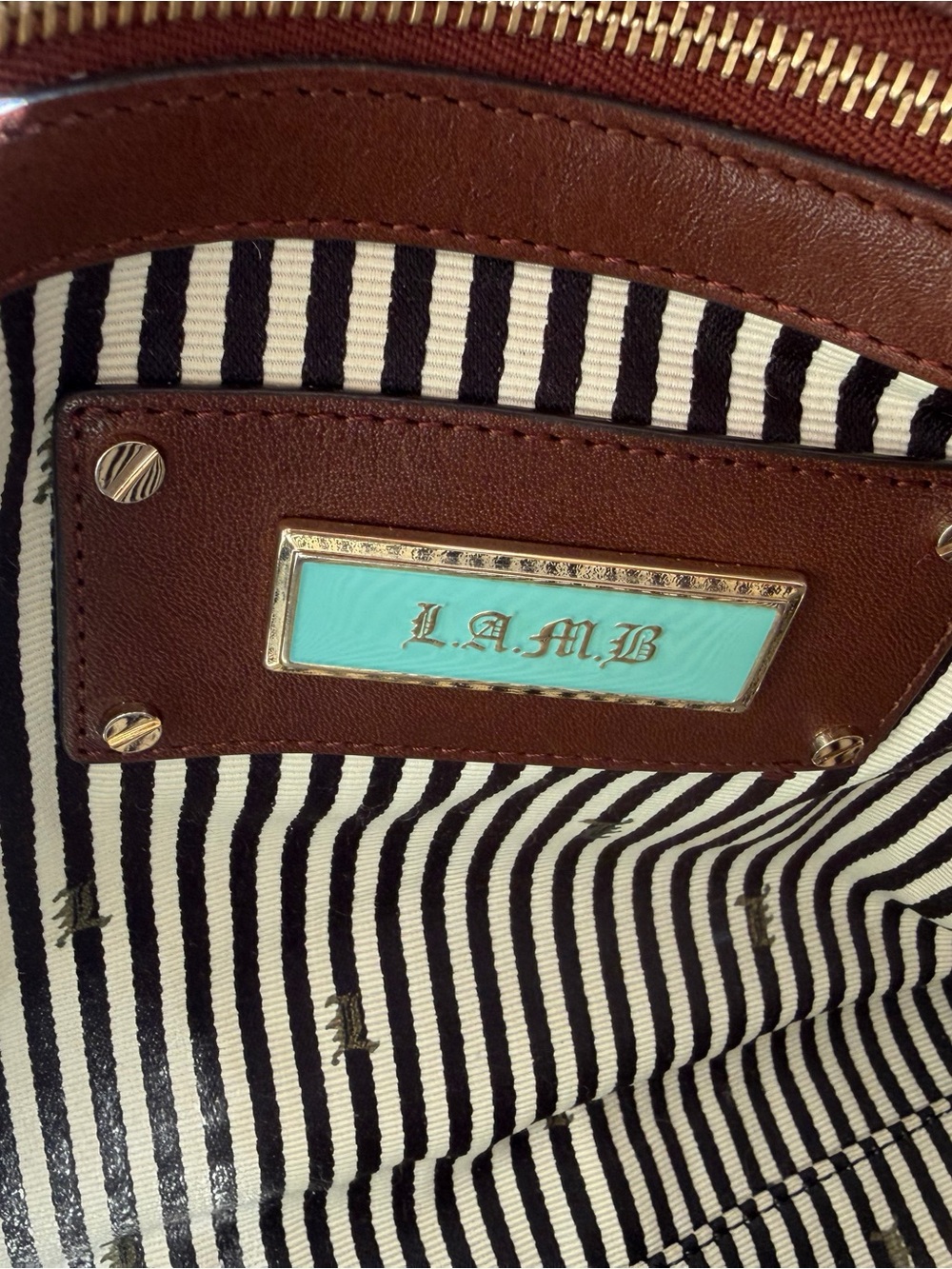 L.A.M.B Blue suede & brown leather satchel - Picture 10 of 10